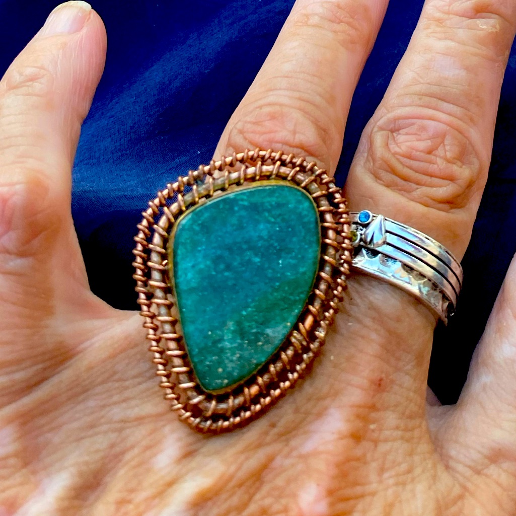 Malicite Copper Sterling Silver Wire Wrapped Ring Size 6 56$